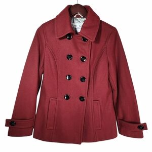 Industrial Cotton Juniors Y2K Small Merlot Burgundy Red Wool Blend Pea Coat